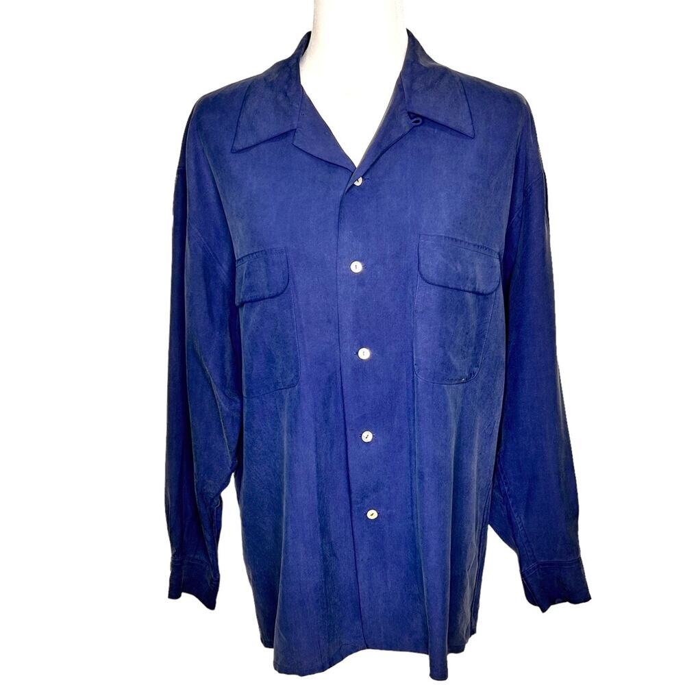 J. McLaughlin Blue 100% Brushed Silk Button Down Long Sleeve Tunic Blouse